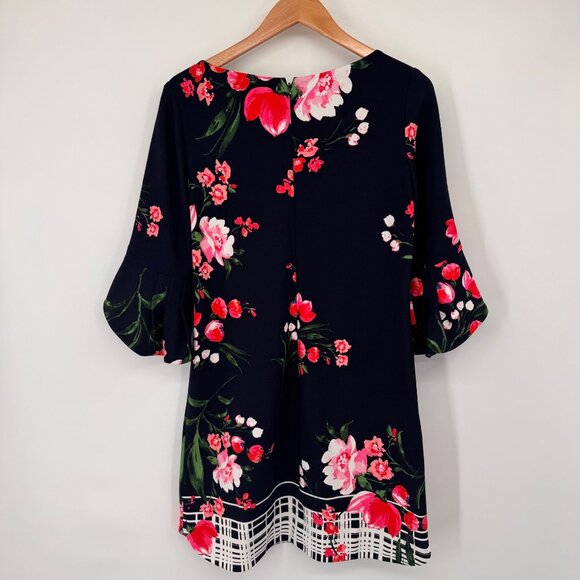 Vince Camuto Navy Floral Bell Sleeve Shift Dress Size 8  Womens knit - Picture 12 of 13